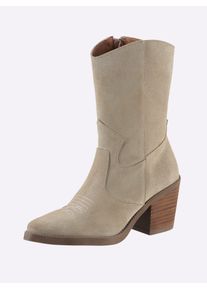 Heine Damen Stiefel, Gr. 37, beige, Leder, Veloursleder, Rindsleder, modisch, Schuhe