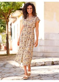 Inspirationen Damen Druckkleid "Druck-Kleid", gelb, Gr. 40, geblümt, gemustert, mehrfarbig, bedruckt, Web, 100% Baumwolle, Kleider