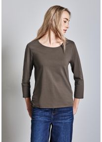 Street One Damen Langarmshirt, braun, casual, Gr. 36, unifarben, Web, 95% Baumwolle, 5% Elasthan, Shirts, mit 3/4 Ärmeln