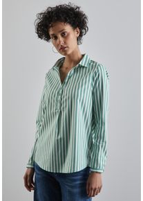 Street One Damen Langarmbluse, grün, casual, Gr. 44, gestreift, Web, 79% Baumwolle, 19% Polyamid, 2% Elasthan, Blusen, aus Baumwolle mit Stretchanteil