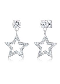 Elli Damen Paar Ohrhänger "Ohrhänger Stern Glas Kristalle Weiß 925 Sterling Silber", OneSize,mit Steinen, Silber 925 (Sterlingsilber), silber, Silber