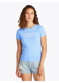Tommy Jeans Damen T-Shirt, blau, casual, Gr. XL, bedruckt, Jersey, Obermaterial: 100% Baumwolle, Shirts, mit Logodruck auf der Brust