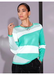 CRÉATION L CREATION L Damen Strickpullover "Pullover", grün, Gr. 36, gemustert, 96% Baumwolle, 3% Polyester, 1% metallisierte Fasern, Pullover
