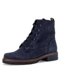 Gabor Damen Schnürboots, Gr. 35, blau, Nubukleder, unifarben, casual, Schuhe, Blockabsatz, Schnürstiefelette, praktischer Innenreißverschluss
