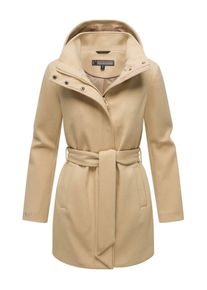 Marikoo Damen Kurzmantel "Katalinaa", beige, Gr. XL, 90% Polyester 10% Viskose, Mäntel, Eleganter Wickel Mantel mit Taillengürtel und Oversized Hood