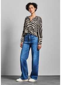 Street One Damen Langarmbluse, schwarz, casual, Gr. 44, bedruckt, Stoff, 100% Viskose, Blusen, aus seidiger Viskose