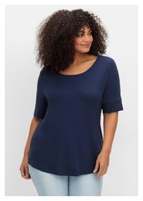 sheego Damen Rundhalsshirt "Große Größen", blau, casual, Gr. 52, unifarben, Obermaterial: 95% Viskose, 5% Elasthan, Shirts, aus weichem Viskose-Jersey