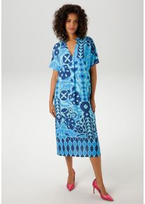 Aniston CASUAL Damen Sommerkleid, blau, modisch, Gr. 40, bedruckt, gemustert, geblümt, Web, Obermaterial: 100% Viskose, Kleider, mit extravagantem,