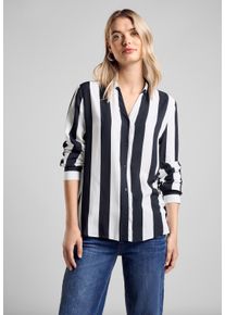 Street One Damen Langarmbluse, blau, casual, Gr. 34, gestreift, Stoff, 100% Viskose, Blusen, mit Knopfleiste
