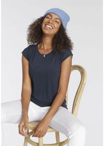 Tamaris Damen T-Shirt, blau, Basic, Gr. 36, Single Jersey, Obermaterial: 95% Viskose, 5% Elasthan, Shirts, Kurzarm, Regular Fit, unifarben, mit