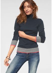 AJC Damen Rollkragenpullover, bunt, casual, Gr. 36, kontrastfarbene Details, unifarben mit Farbeinsatz, Feinstrick, Obermaterial: 50% Baumwolle, 50%