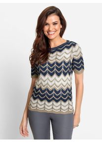 Lady Damen Kurzarmpullover "Pullover", blau, Gr. 40, gemustert, mehrfarbig, 88% Polyacryl, 7% Polyester, 5% metallisierte Fasern, Pullover
