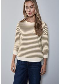 Street One Damen Sweatshirt, beige, casual, Gr. 34, gestreift, Sweatware, Obermaterial: 55% Polyester, 30% Baumwolle, 12% Viskose, 3% Elasthan,