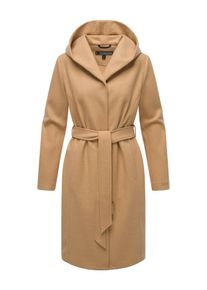 Marikoo Damen Kurzmantel "Kailii", braun, Gr. XL, 90% Polyester 10% Viskose, Mäntel, Eleganter Wickel Mantel mit Taillengürtel und Oversized Hood
