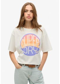 Superdry Damen Rundhalsshirt "SU-NEON RAINBOW OVERSIZED TEE", weiß, modisch, Gr. L, bedruckt, Single Jersey, Obermaterial: 100% Baumwolle, Shirts