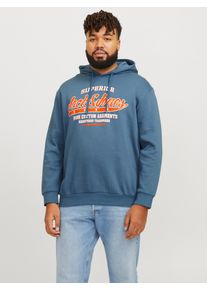 Jack & Jones PlusSize Herren Hoodie "JJELOGO SWEAT HOOD 2 COL 24/25 NOOS PLS", blau, modisch, Gr. 6XL, JACK & JONES PLUSSIZE, bedruckt, angeraute Sweatware, Obermaterial: