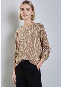 Street One Damen Langarmshirt, beige, casual, Gr. 46, bedruckt, Stoff, 64% Polyester, 33% Viskose, 3% Elasthan, Shirts, mit U-Boot-Ausschnitt