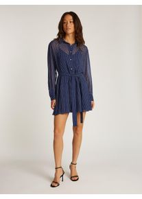 Tommy Jeans Damen Hemdblusenkleid "TJW STAR MINI SHIRT DRESS EXT", blau, feminin, Gr. L, gemustert, Web, Obermaterial: 100% Polyester, Kleider, im