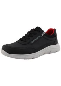 Tom Tailor Herren Sneaker, Gr. 44, schwarz, Lederimitat, Textil, sportlich, Schuhe, Freizeitschuh, Halbschuh, Schnürschuh mit Logoschriftzug