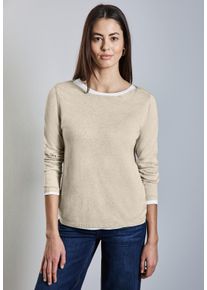 Street One Damen Strickpullover, beige, casual, Gr. 46, unifarben, Stoff, 60% Viskose, 40% Baumwolle, Pullover, mit U-Boot-Ausschnitt
