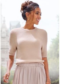 Lascana Damen Kurzarmpullover, beige, modisch, Gr. 32, unifarben, Rippstrick, Obermaterial: 80% Polyamid, 15% Viskose, 5% Polyester, Pullover,