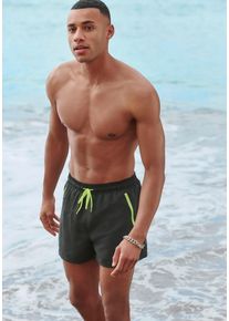 Bench. Herren Badeshorts, schwarz, Gr. M, unifarben, kontrastfarbene Details, Polyester, Microfaser, Badehosen, mit Reißverschlusstaschen