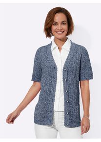 Classic Basics Damen Ajourstrickjacke, blau, Gr. 40, meliert, unifarben, 53% Polyacryl, 47% Baumwolle, Strickjacken