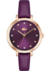Lacoste Damen Quarzuhr "RIGA", lila, Armbanduhren, Armbanduhr, Damenuhr, Lederarmband, analog, Glaskristalle