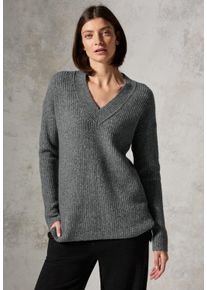 Cecil Damen Strickpullover, grau, casual, Gr. S, unifarben, Web, 37% Baumwolle, 34% Polyacryl, 26% Polyester, 3% Elasthan, Pullover, mit V-Ausschnitt