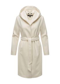 Marikoo Damen Kurzmantel "Kailii", weiß, Gr. S, 90% Polyester 10% Viskose, Mäntel, Eleganter Wickel Mantel mit Taillengürtel und Oversized Hood Kapuze