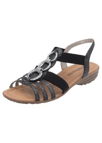 Remonte Damen Riemchensandale, Gr. 39, schwarz, Lederimitat, klassisch, Schuhe, Keilabsatz, Sommerschuh, Sandalette mit Gummizügen