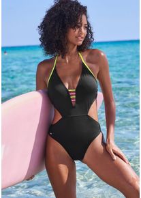 Buffalo Damen Monokini "Pop", schwarz, Gr. 36, unifarben, kontrastfarbene Details, Obermaterial: 83% Polyamid, 17% Elasthan. Futter: 100% Polyester,