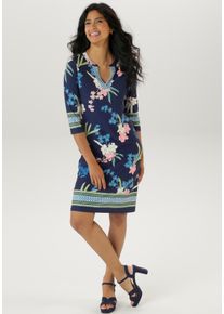 Damen Jerseykleid, blau, feminin, Gr. 48, Aniston SELECTED, geblümt, gemustert, bedruckt, Jersey, Obermaterial: 95% Polyester, 5% Elasthan, Kleider,
