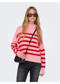 Only Damen Stehkragenpullover "ONLBARI L/S HIGHNECK KNT", rosa, modisch, Gr. XL, gestreift, Strick, Feinstrick, Obermaterial: 51% Viskose, 26%