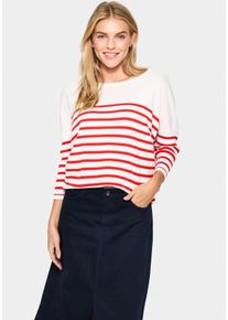 Saint Tropez Damen Strickpullover "MilaSZ R-neck Stripe", rot, modisch, Gr. XS, gestreift, Strick, Feinstrick, Obermaterial: 80% Viskose, 20%