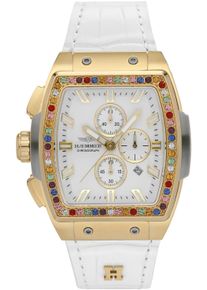 Haemmer Germany Damen Chronograph "TONNEAU", weiß, Armbanduhren, Quarzuhr, Armbanduhr,Damenuhr,Lederarmband,digital,Datum,Stoppfunktion