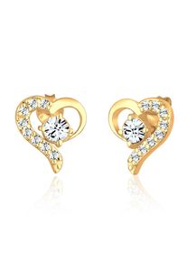 Elli Damen Paar Ohrstecker "Herz Kristalle Silber 925 Sterling Silber vergoldet", OneSize,mit Steinen, Silber 925 (Sterlingsilber), gold, Silber 925