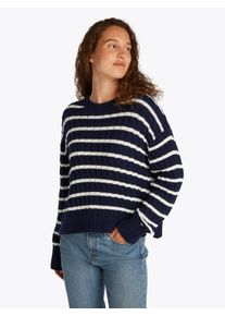 Tommy Hilfiger Damen Rundhalspullover "SOFT CO CABLE C-NK LS SWT", blau, casual, Gr. S, gestreift, Strick, Obermaterial: 100% Baumwolle, Pullover,