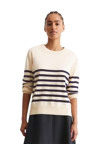 Marc O'Polo Damen Rundhalspullover, weiß, casual, Gr. M, MARC O'POLO DENIM, geringelt, Strick, Obermaterial: 58% Baumwolle, 25% Polyamid, 17% Polyester, Pullover