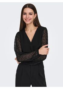 Only Damen Shirtbluse "ONLMASJA FR L/S V-NECK SHIRT CS PTM", schwarz, modisch, Gr. M, unifarben, Web, Obermaterial: 100% Polyester, Blusen