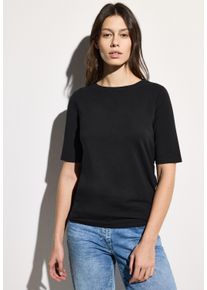 Cecil Damen T-Shirt, schwarz, Basic, Gr. XXL, unifarben, Web, 95% Baumwolle, 5% Elasthan, Shirts, mit U-Boot-Ausschnitt