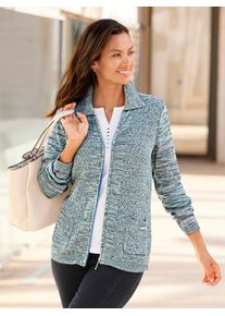 Casual Looks Damen Strickjacke, blau, Gr. 38, meliert, gemustert, mehrfarbig, 65% Polyacryl, 35% Baumwolle, Strickjacken