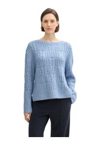Tom Tailor Damen Strickpullover, blau, casual, Gr. XL, unifarben, Strick, Obermaterial: 55% Baumwolle, 25% Polyacryl, 20% Wolle, Pullover, mit