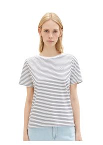 Tom Tailor Damen Rundhalsshirt, schwarz-weiß, casual, Gr. XXL, gestreift, Obermaterial: 100% Baumwolle, Shirts, mit Herzmotiv als Frontprint
