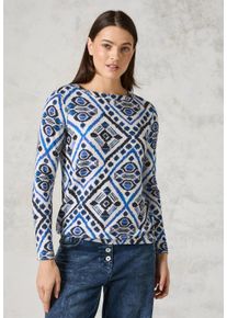 Cecil Damen Langarmshirt, weiß, casual, Gr. XL, bedruckt, Stoff, 67% Viskose, 28% Polyester, 5% Elasthan, Shirts, mit U-Boot-Ausschnitt