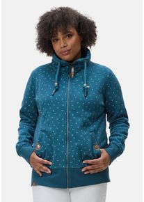 Ragwear Damen Kapuzensweatjacke "Rylie Print Zip Plus", blau, sportlich, Gr. 46, 70% Baumwolle, 30% Polyester, Sweatjacken, modischer Damen