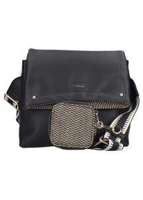 Rieker Damen Schultertasche, schwarz, Lederimitat, kontrastfarbene Details, Taschen, Umhängetasche, Damen-Tasche mit abnehmbarem Täschchen