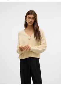 Véro Moda VERO MODA Damen Strickjacke "VMCECILY LS V-NECK CARDIGAN GA", beige, modisch, Gr. M, unifarben, Strick, Obermaterial: 65% Polyester, 28% Polyacryl,