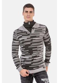 Cipo & Baxx CIPO & BAXX Herren Stehkragenpullover "Pullover", grau, casual, Gr. M, gestreift, 50% Baumwolle;50% Polyacryl, Pullover, mit Schnallenverschluss,