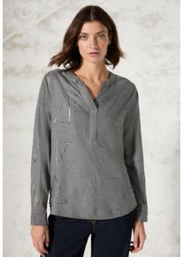 Cecil Damen Langarmbluse, grau, casual, Gr. XS, bedruckt, Stoff, 100% Viskose, Blusen, mit geschlitztem Rundhalsausschnitt